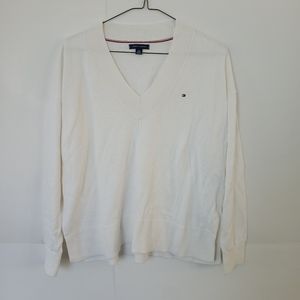 Tommy Hilfiger Solid V Neck Over Size Sweater, Women's Size XS